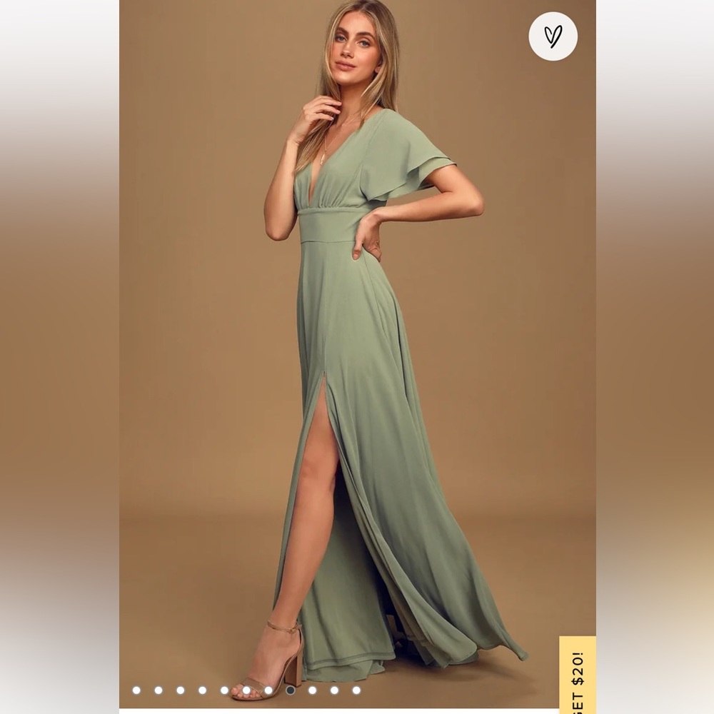 Lulus Sage Brush Flutter Sleeve Maxi Dress NEW